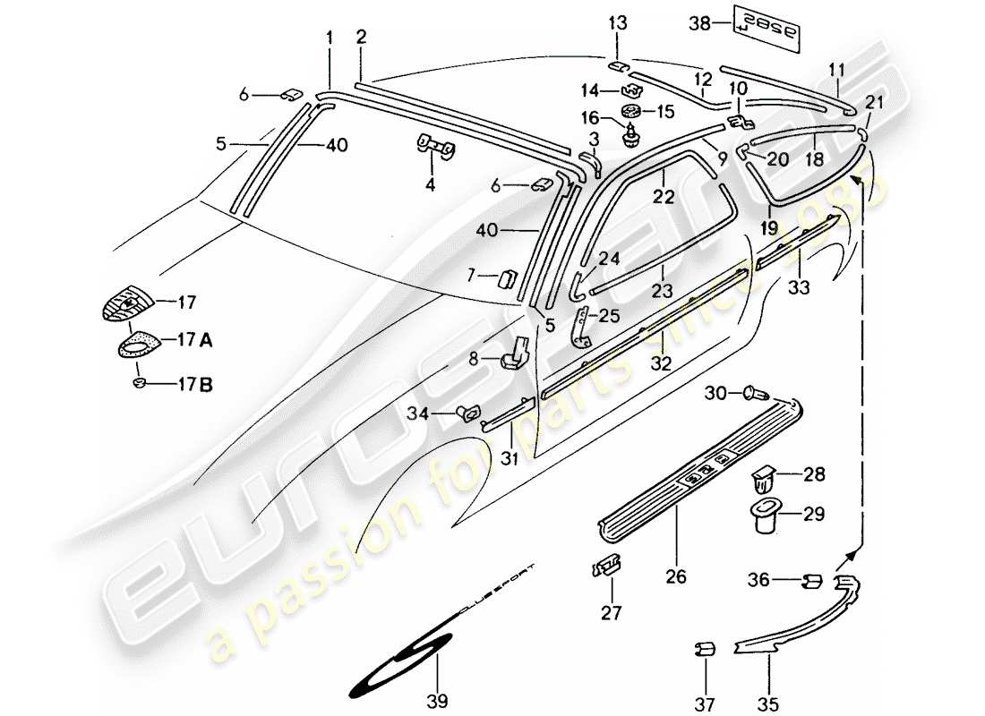 porsche 1987 (928) accesorios decorativos - equipamiento exterior diagrama de piezas