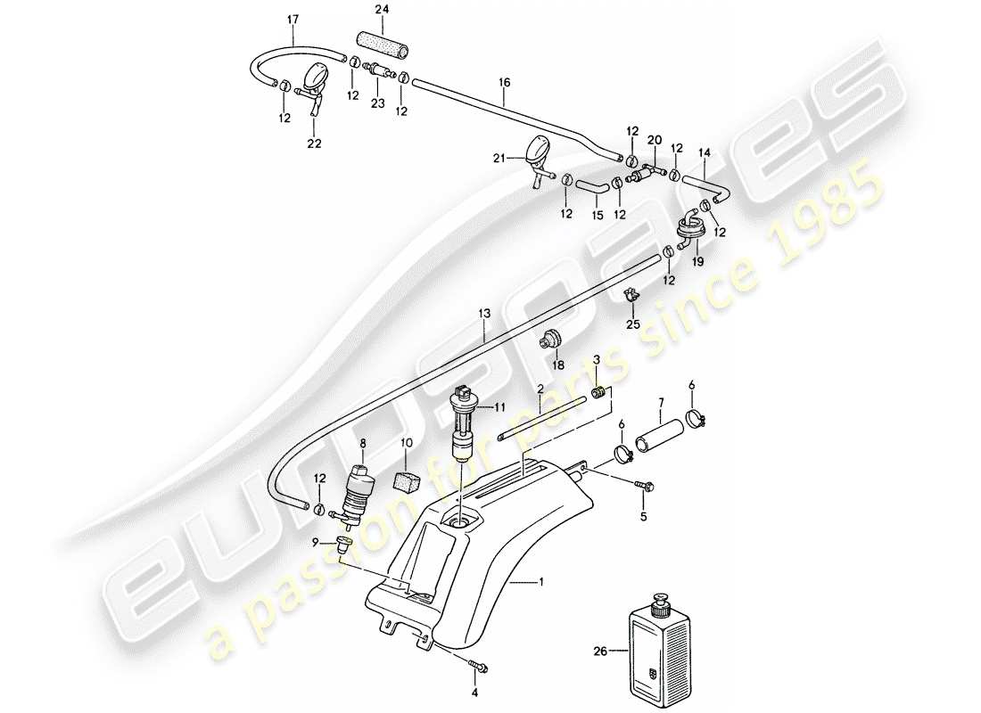 porsche 1994 (993) windshield washer unit diagrama de piezas