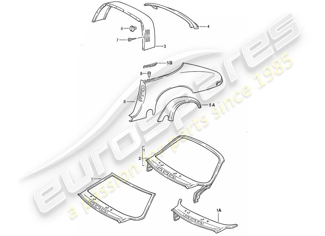 porsche 1987 (911) paneles exteriores - - a medida uso material de taller esquema de piezas