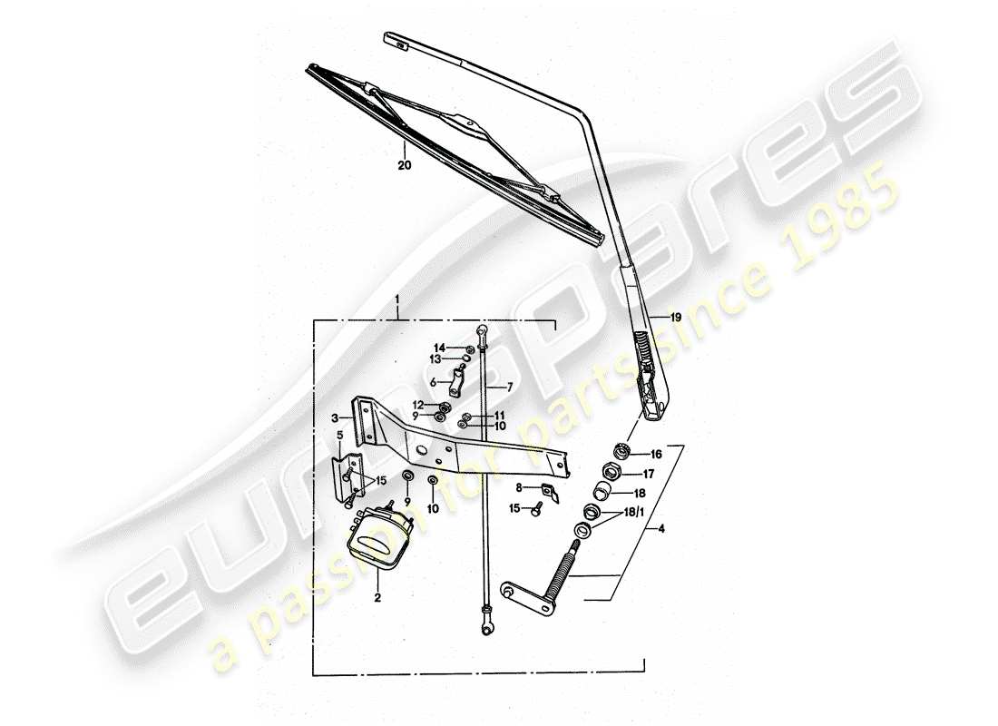 porsche 1977 (911 turbo) limpiaparabrisas trasero diagrama de piezas