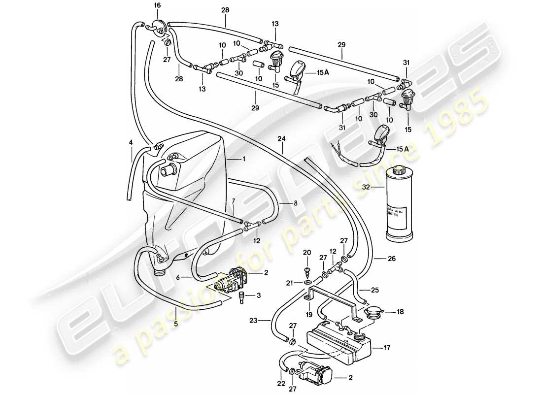 porsche 1983 (928) windshield washer unit diagrama de piezas