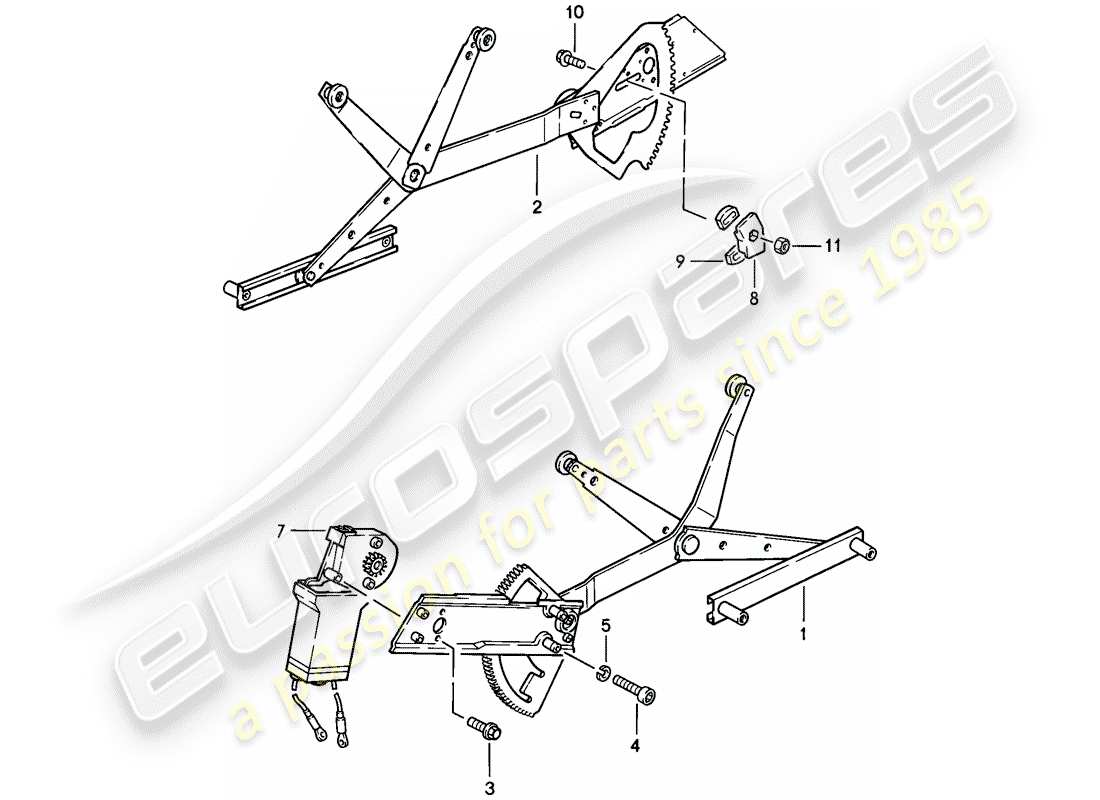 porsche 1986 (911) regulador de ventana diagrama de piezas