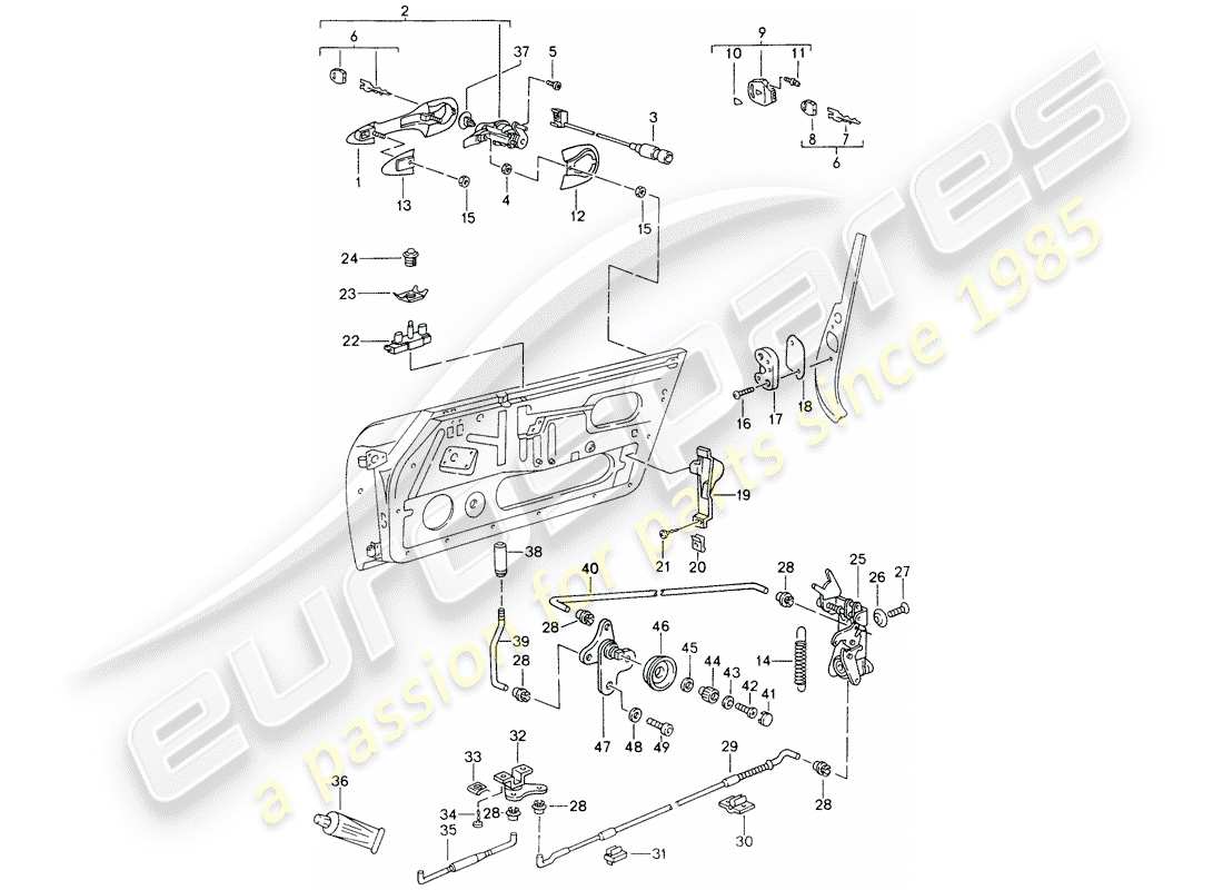 porsche 1994 (993) pestillo de la puerta diagrama de piezas