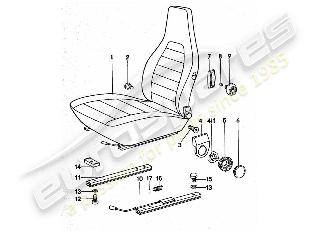 porsche 1977 (911 turbo) asiento delantero - completo diagrama de piezas