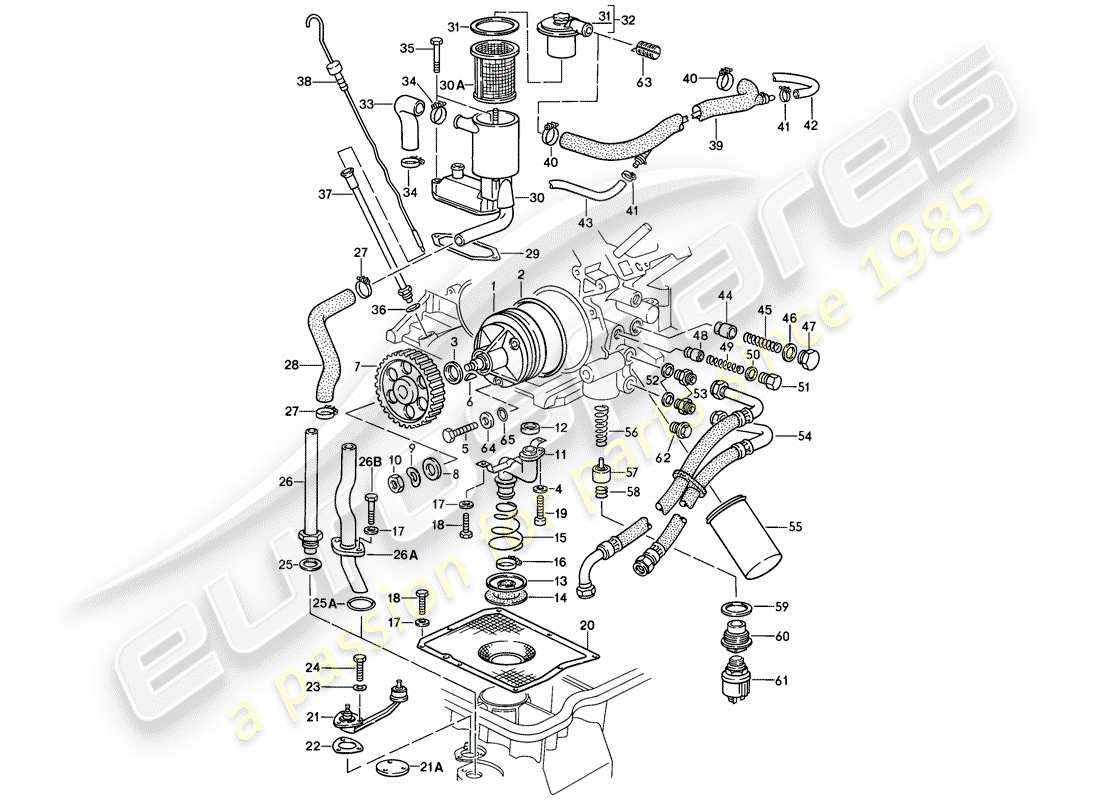 porsche 928 (1982) lubricación del motor diagrama de piezas