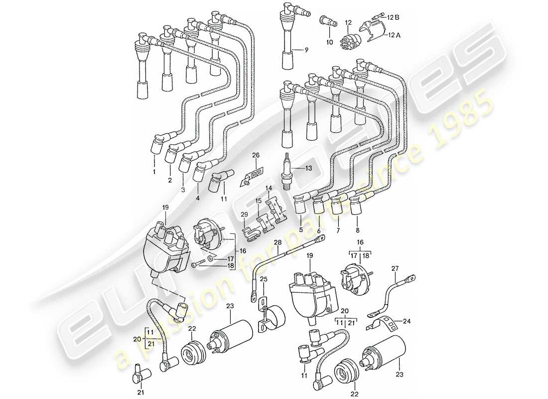 porsche 1987 (928) electricidad del motor diagrama de piezas