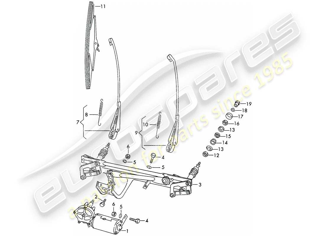 porsche 1969 (911/912) sistema de limpiaparabrisas diagrama de piezas
