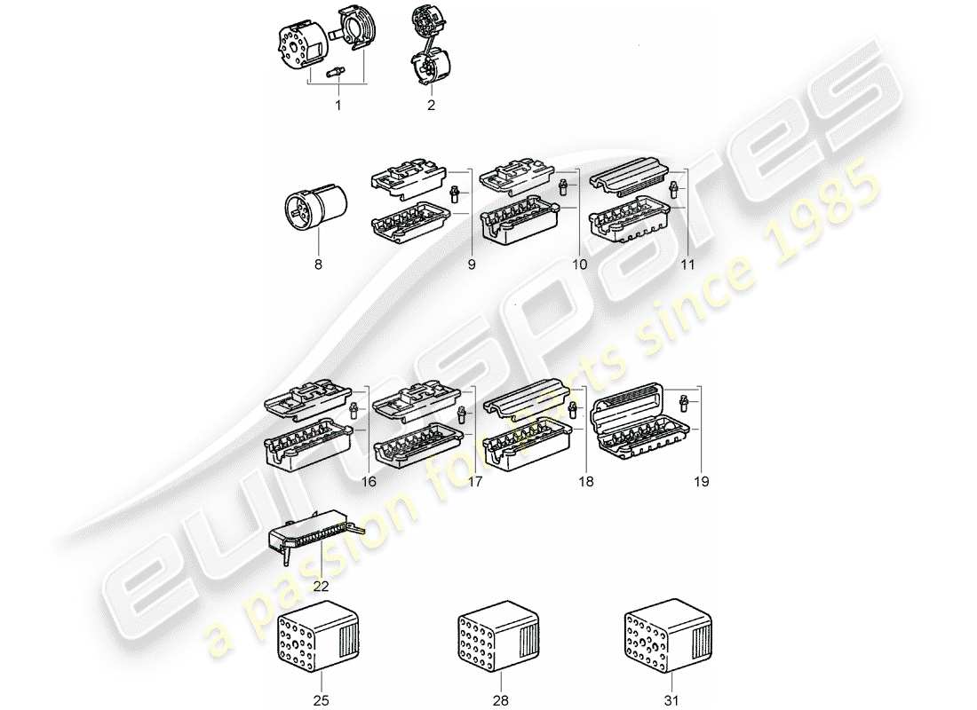 porsche 1977 (911 turbo) carcasa del conector diagrama de piezas