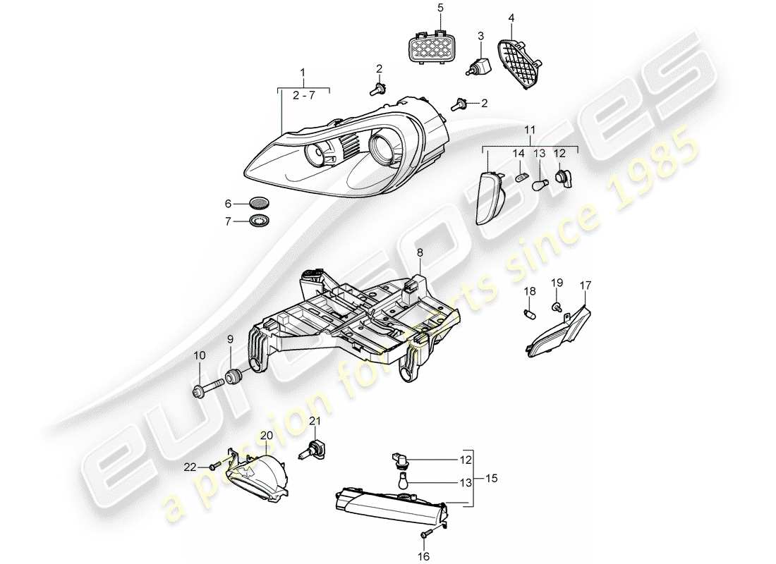 porsche 2008 (cayenne e1 9pa) diagrama de piezas del faro