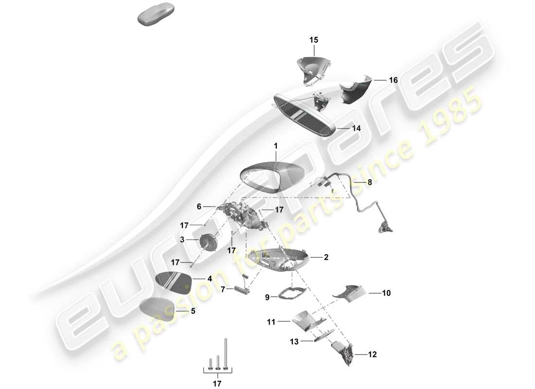 porsche 2019 (718 boxster spyder) diagrama de piezas del espejo retrovisor
