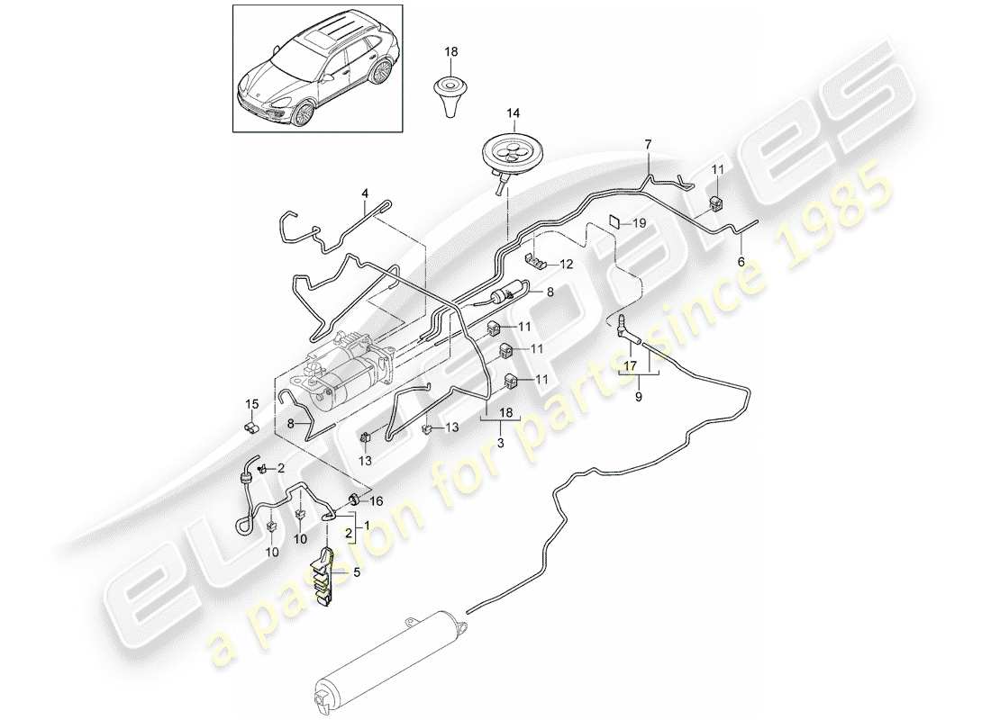 porsche 2018 (cayenne e2 92a) sistema autonivelante diagrama de piezas