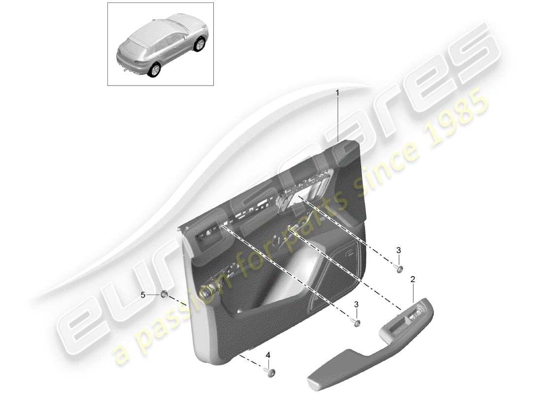 porsche 2017 (macan) diagrama de piezas del panel de puerta