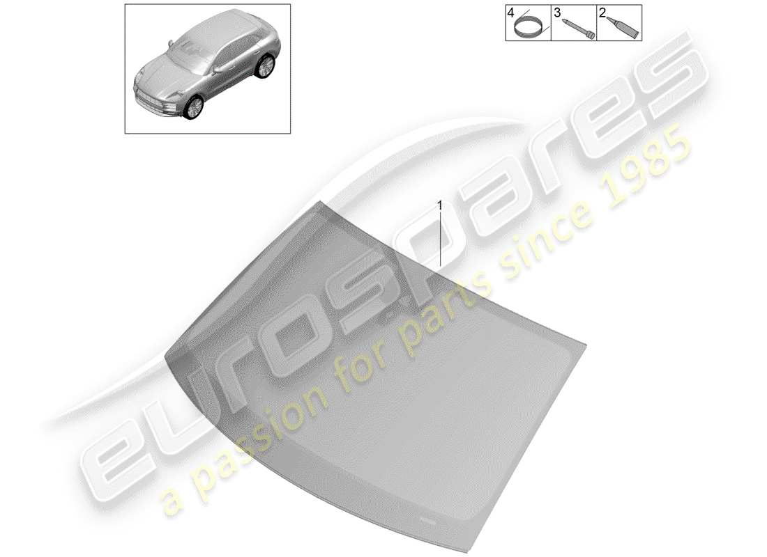 porsche 2020 (macan) diagrama de piezas del vidrio del parabrisas