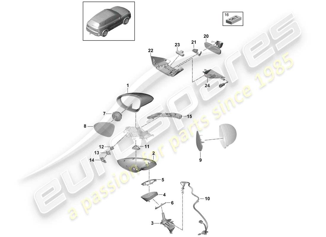 porsche 2020 (cayenne e3 9ya/9yb) diagrama de pieza interior del espejo retrovisor