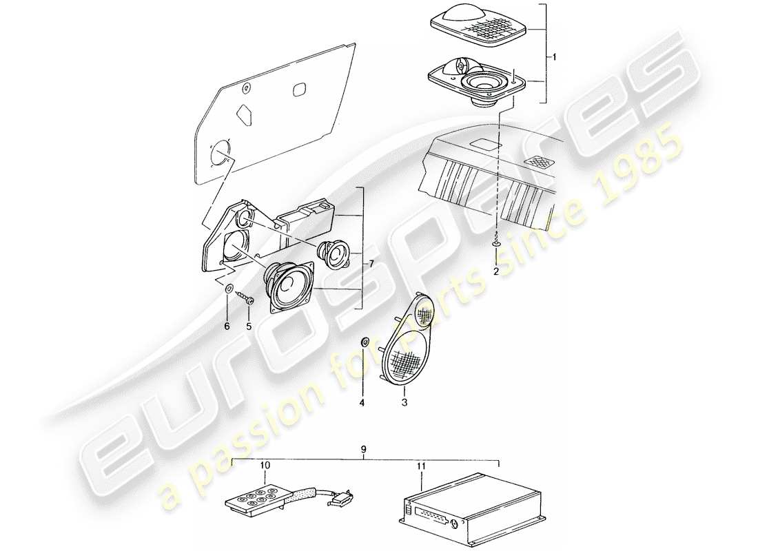 porsche 2004 (tequipment) sistema de sonido diagrama de piezas