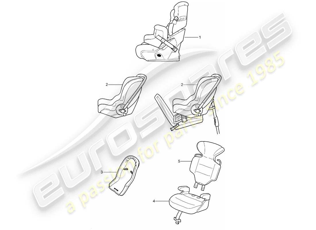 porsche 2011 (tequipment cayenne) diagrama de piezas del asiento para niños