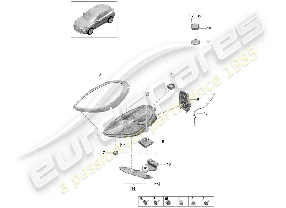 porsche 2019 (macan) diagrama de piezas del faro led