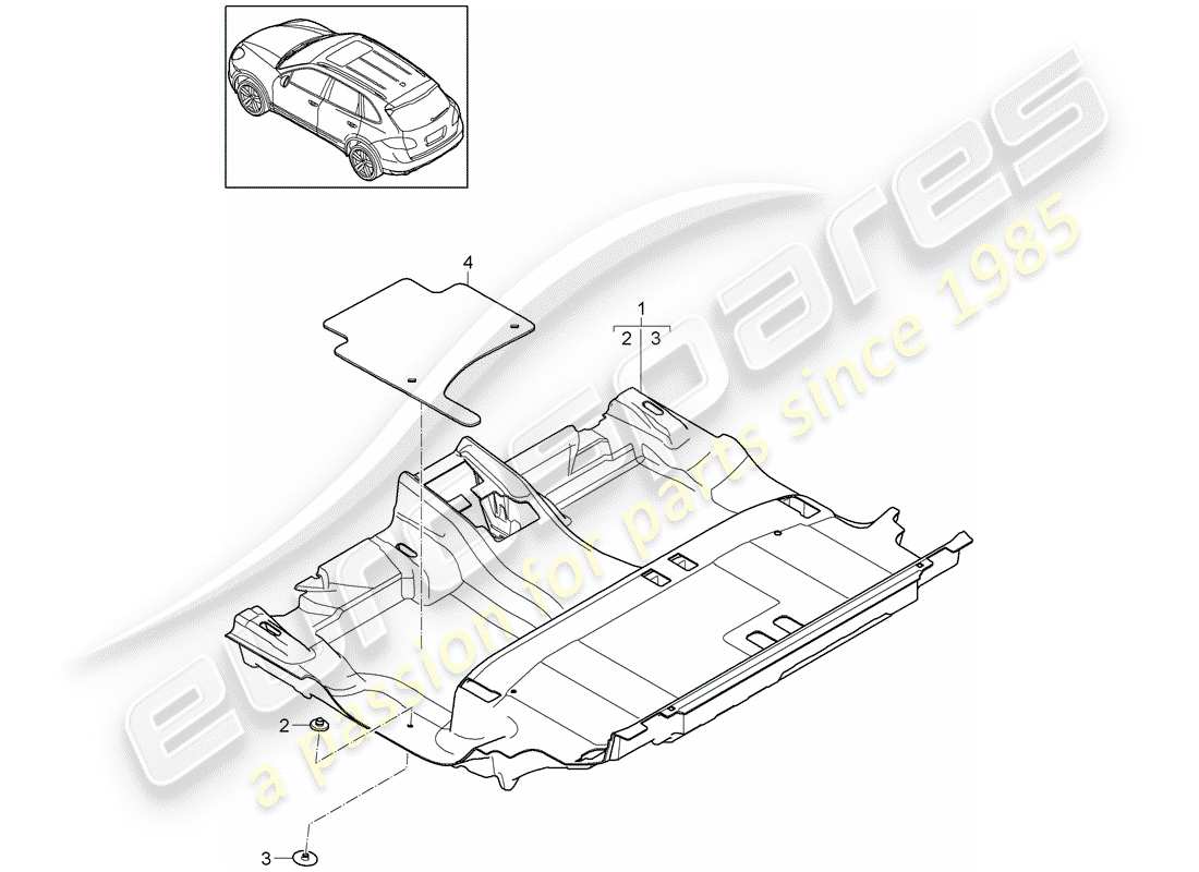 porsche 2018 (cayenne e2 92a) cubierta de piso diagrama de piezas