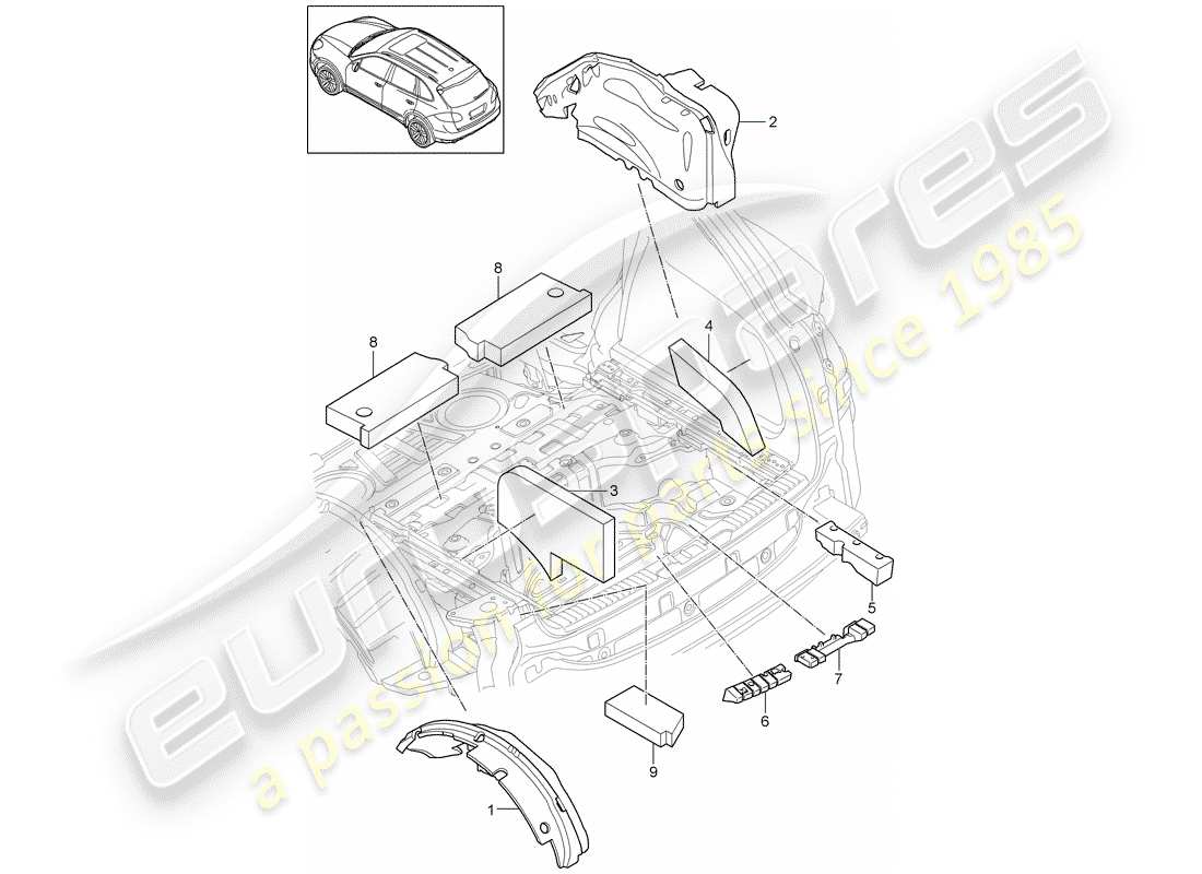 porsche 2016 (cayenne e2 92a) diagrama de piezas del absorbedor de sonido