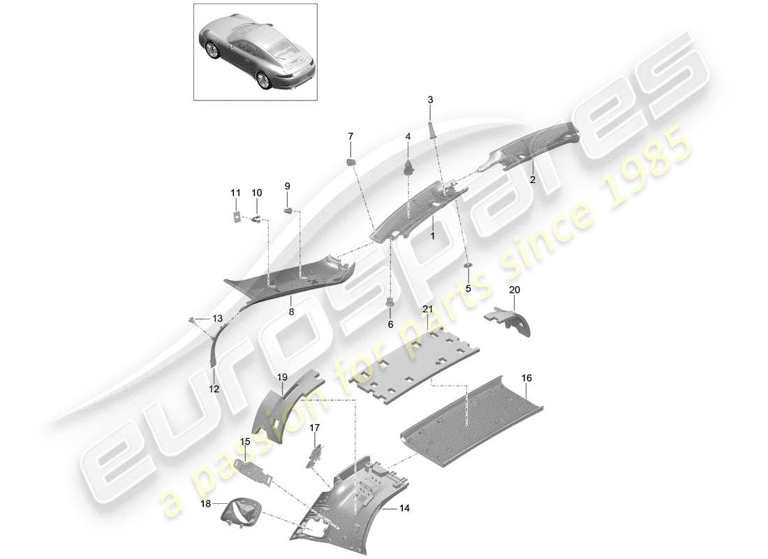 porsche 2014 (991-1) diagrama de piezas del pilar a