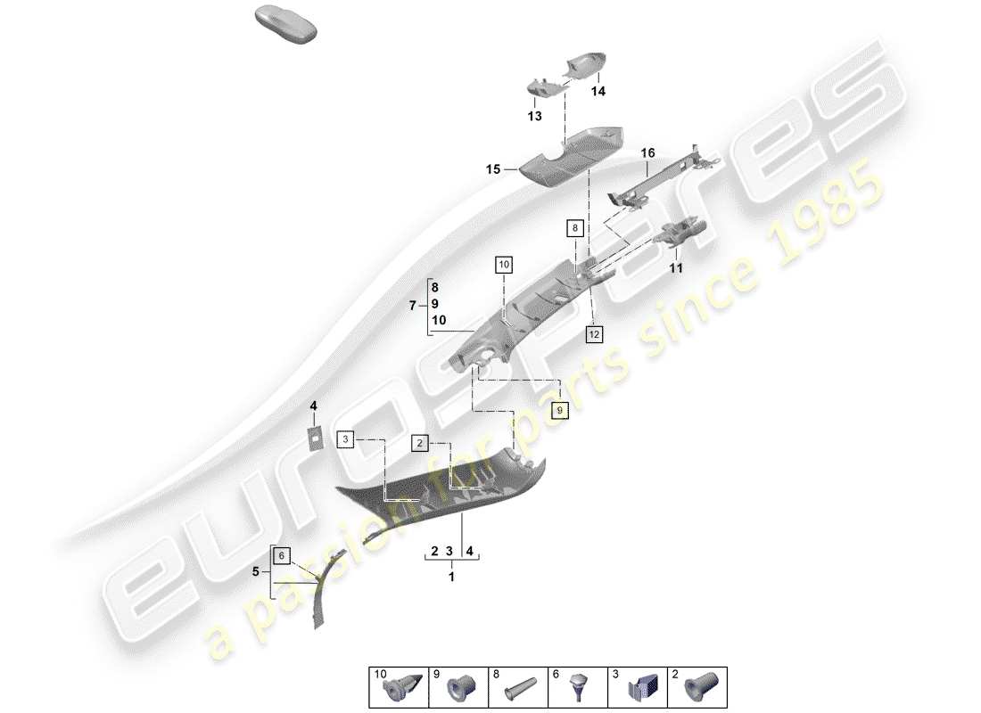 porsche 2019 (718 boxster spyder) diagrama de piezas del pilar a