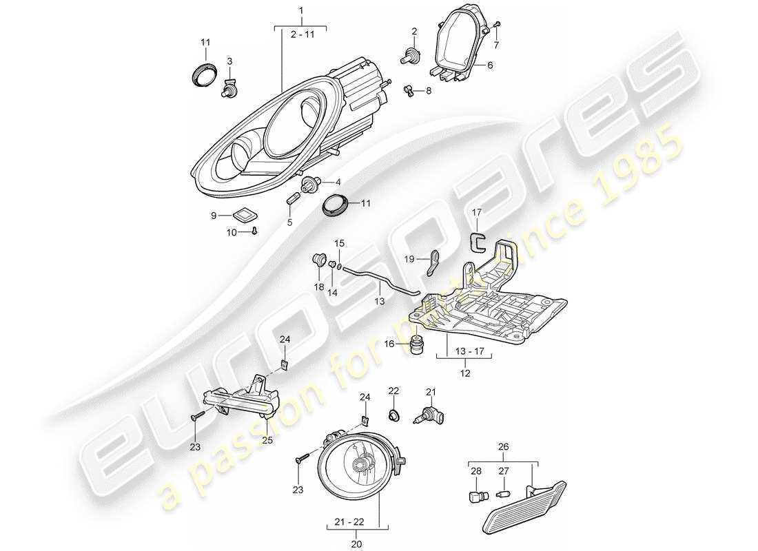 porsche 2011 (987 cayman) diagrama de piezas del faro