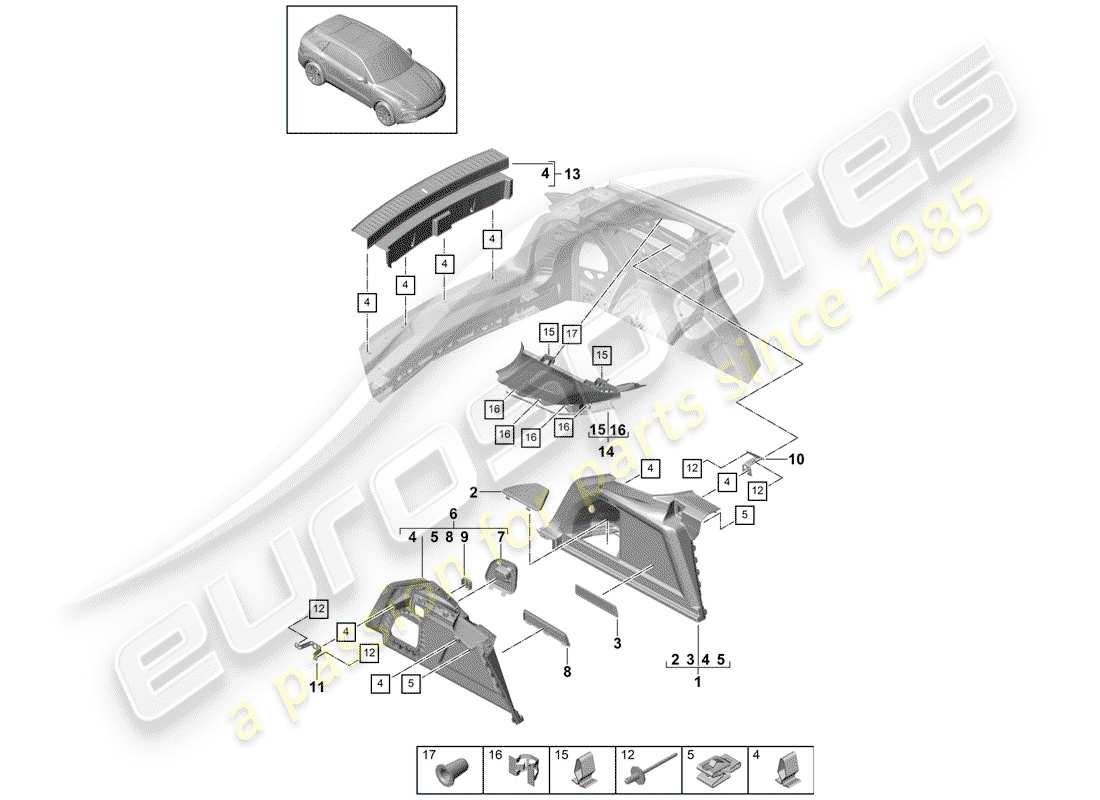 porsche 2020 (cayenne e3 9ya/9yb) forro de bota diagrama de piezas
