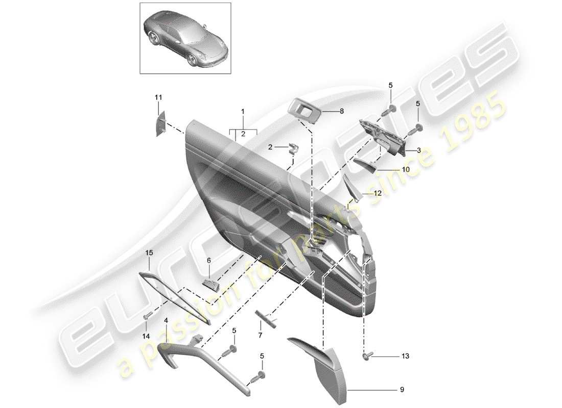 porsche 2014 (991-1) diagrama de piezas del panel de puerta