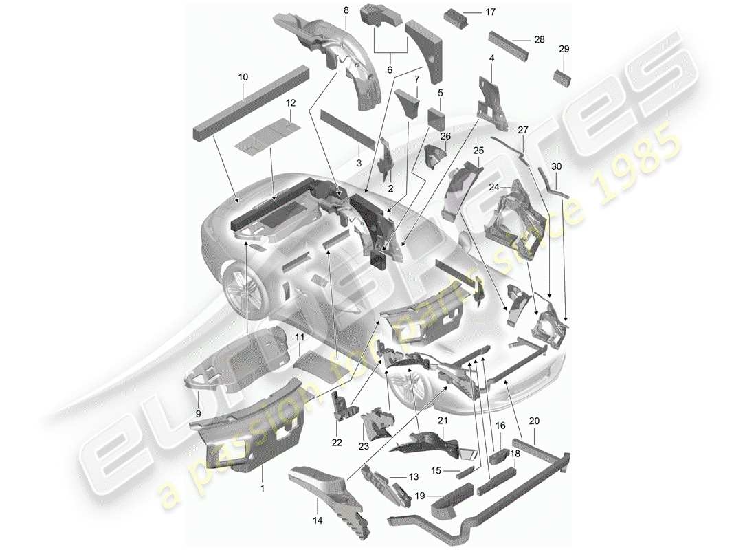 porsche 2012 (991-1) carrocería diagrama de piezas