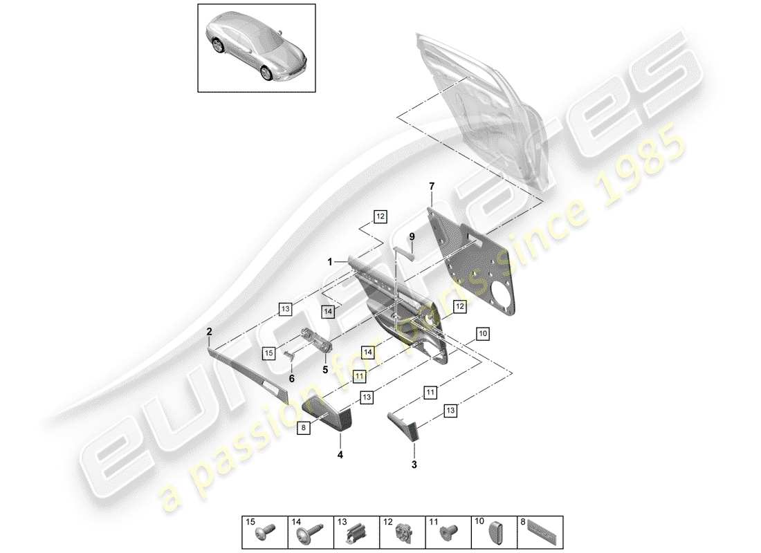 porsche 2017 (panamera 971-1) diagrama de piezas del panel de puerta