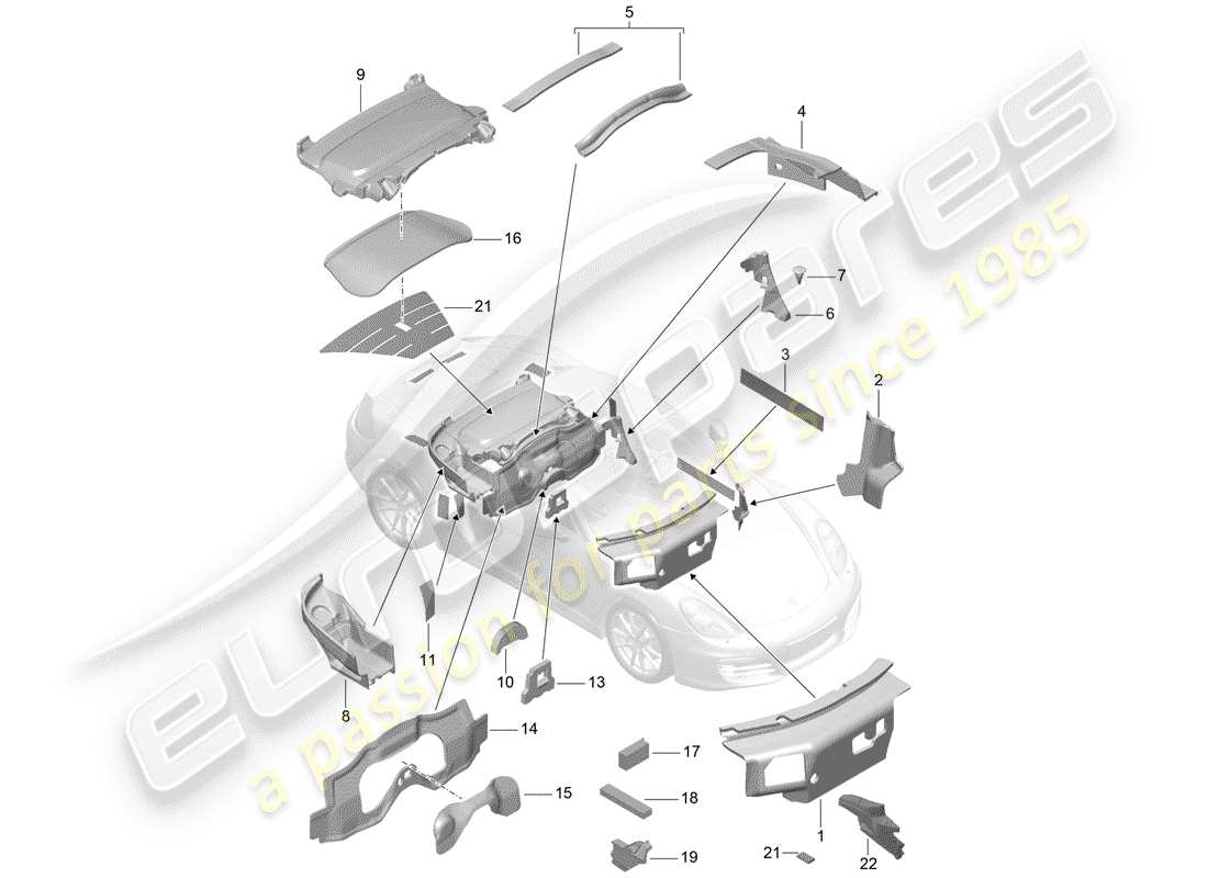 porsche 2016 (981 boxster) diagrama de piezas de la carcasa del cuerpo