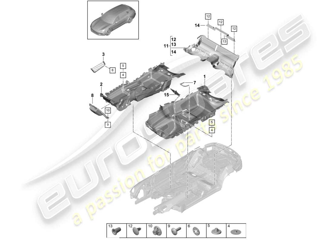 porsche 2019 (panamera 971-1) piso diagrama de piezas