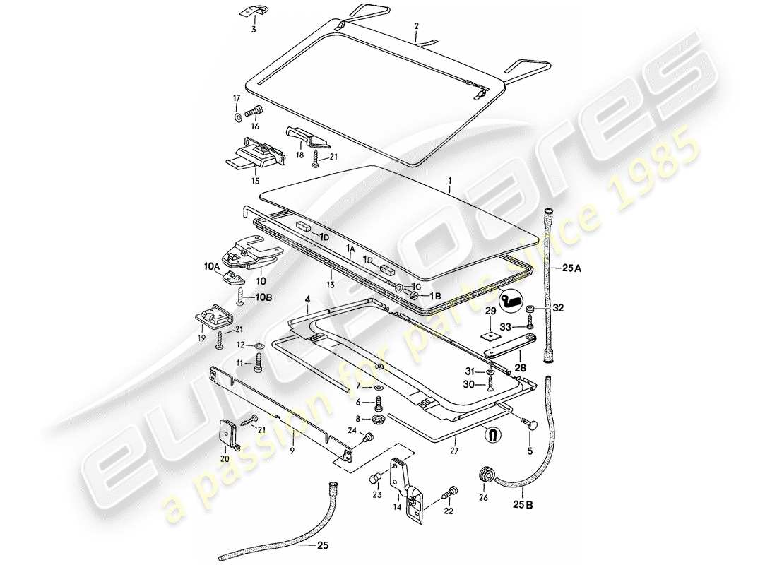 porsche 1979 (924) techo elevable diagrama de piezas