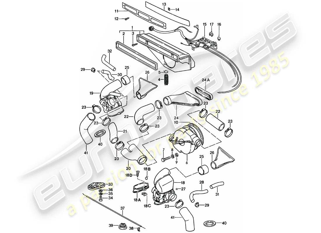 porsche 1979 (911) ventilación - sistema de calefacción 1 diagrama de piezas