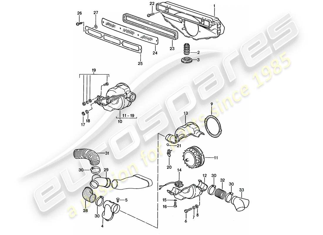 porsche 1989 (911) ventilación - sistema de calefacción 1 diagrama de piezas