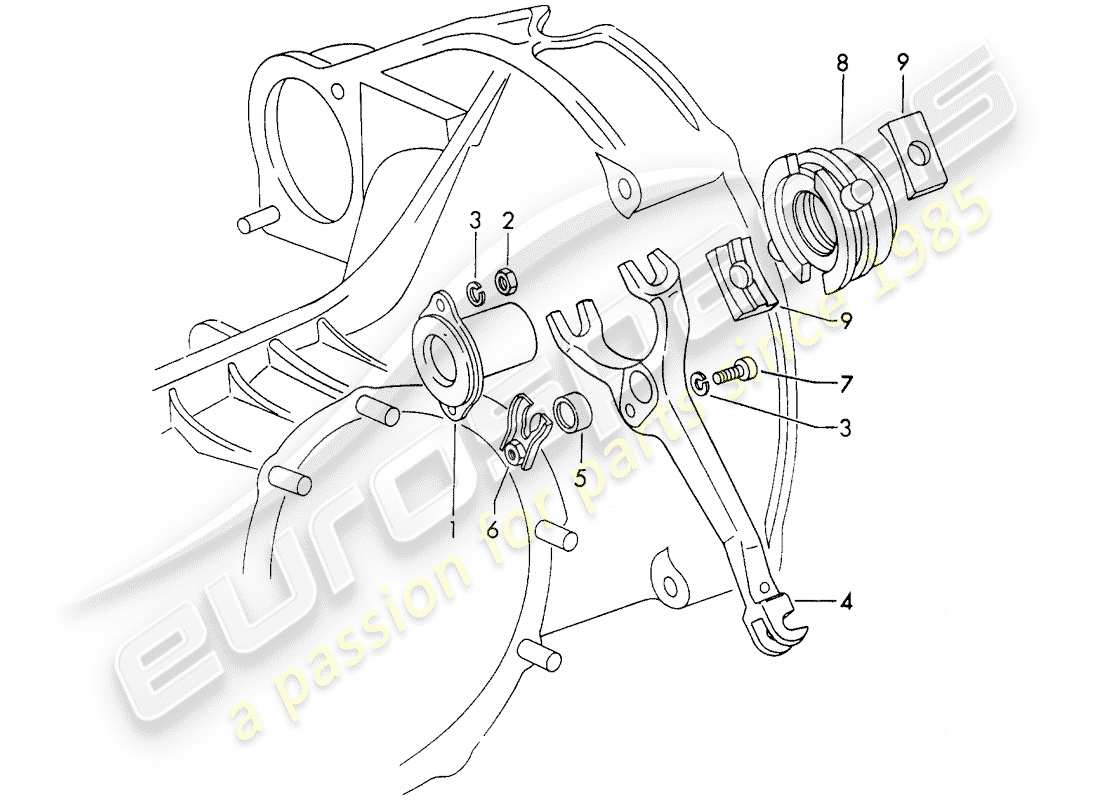 porsche 1968 (911/912) liberación del embrague diagrama de piezas