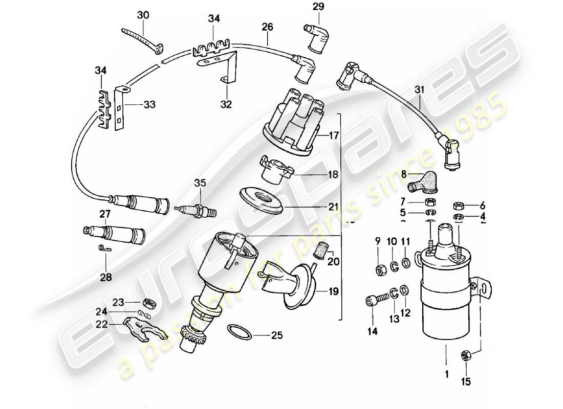 porsche 1980 (924) electricidad del motor 1 diagrama de piezas