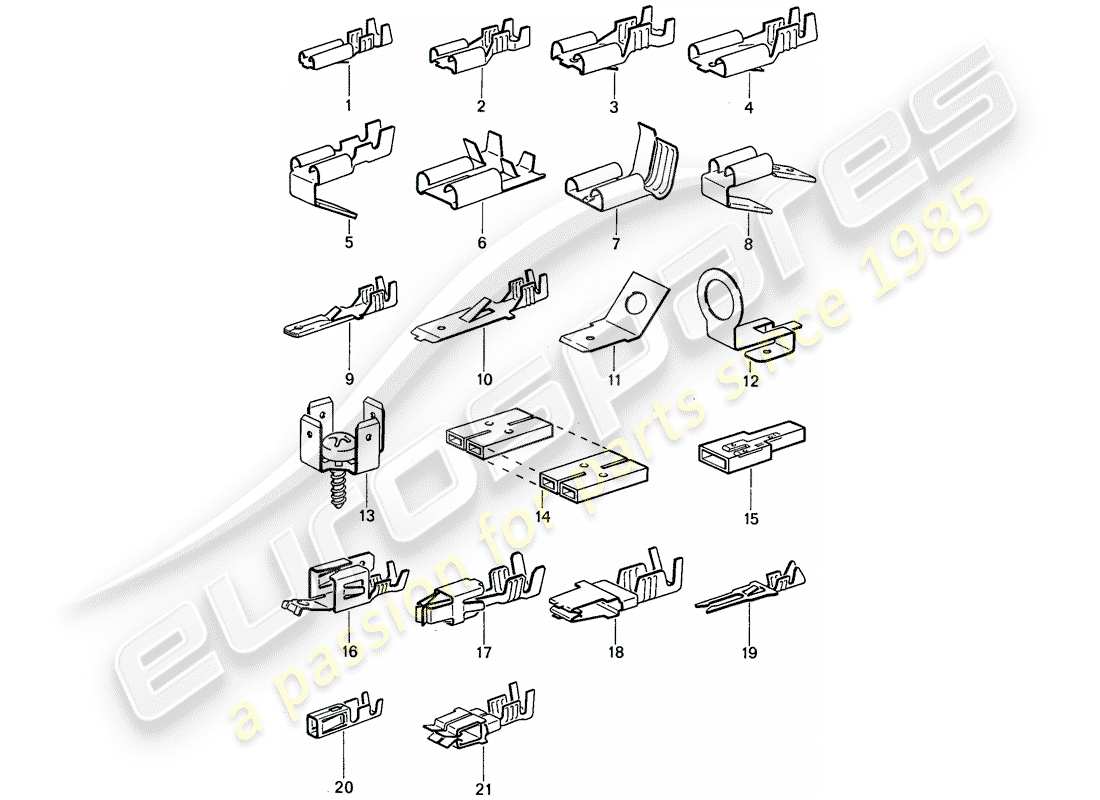 porsche 1981 (911) terminal de hoja macho - conector de empuje diagrama de piezas