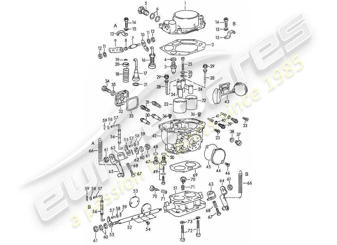 porsche 1964 (356b/356c) piezas simples - para - carburador - pallas - zenith 32 ndix diagrama de piezas