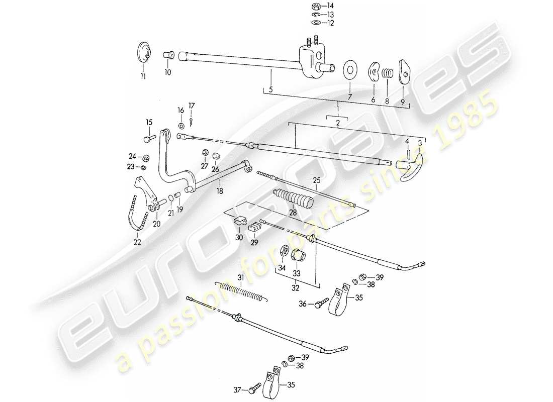porsche 1954 (356/356a) diagrama de piezas del freno de mano