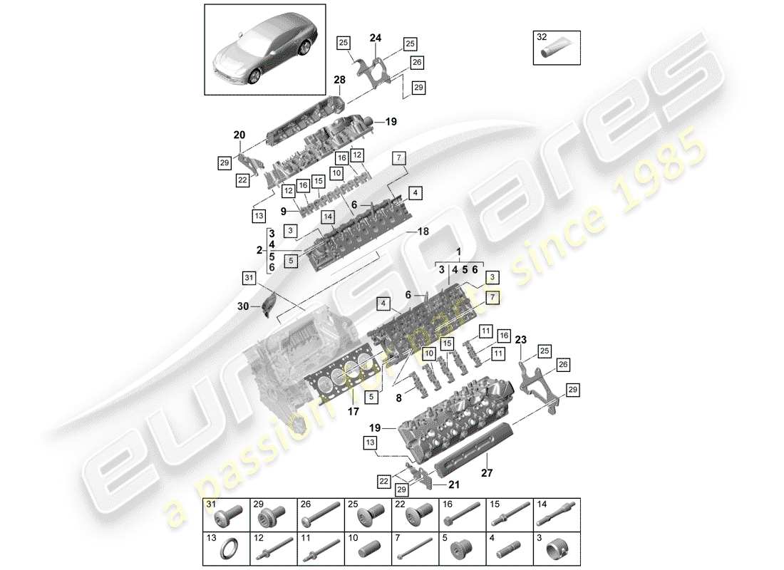 porsche 2019 (panamera 971-1) cabeza de cilindro diagrama de piezas