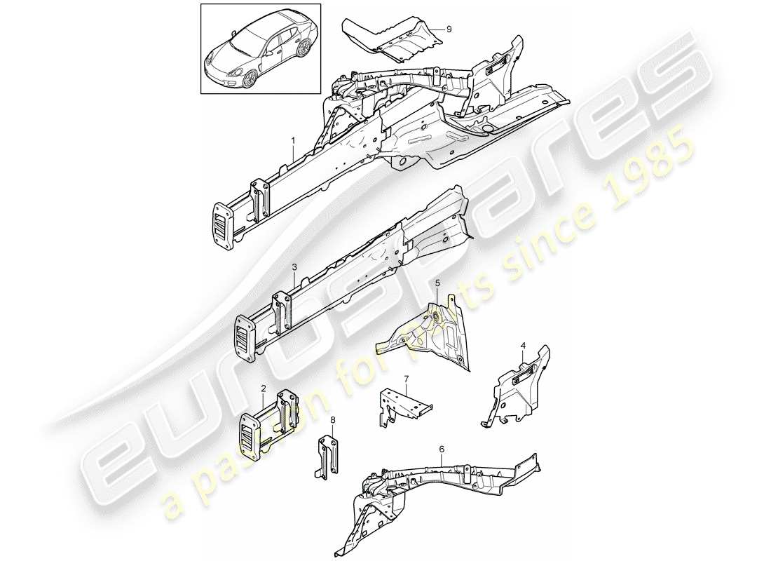 porsche 2014 (panamera 970) diagrama de piezas del extremo delantero