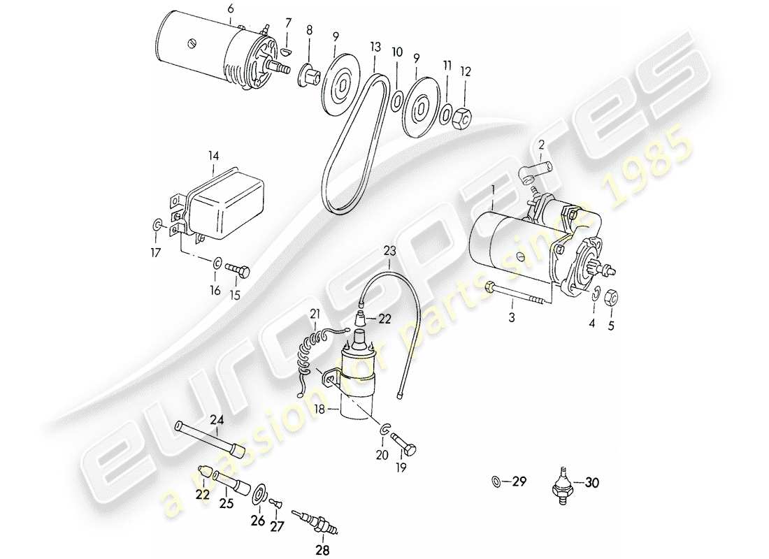 porsche 1954 (356/356a) equipo eléctrico - motor diagrama de piezas