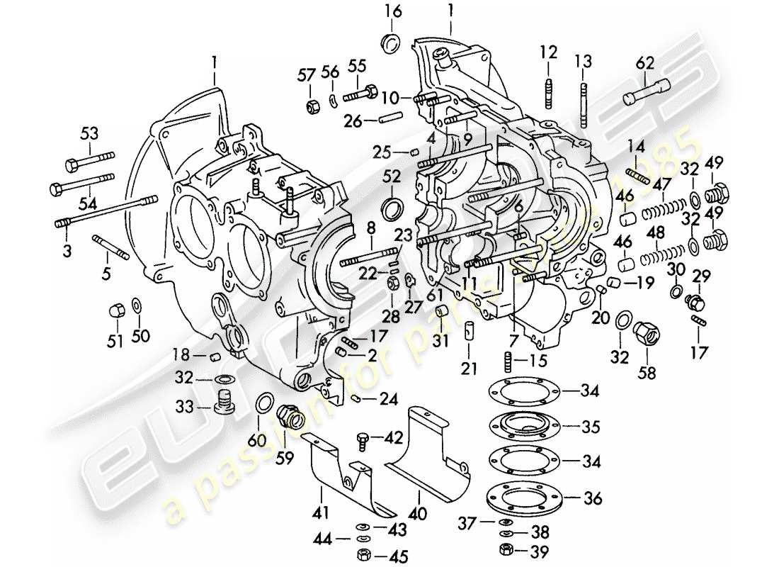 porsche 1963 (356b/356c) crankcase diagrama de piezas