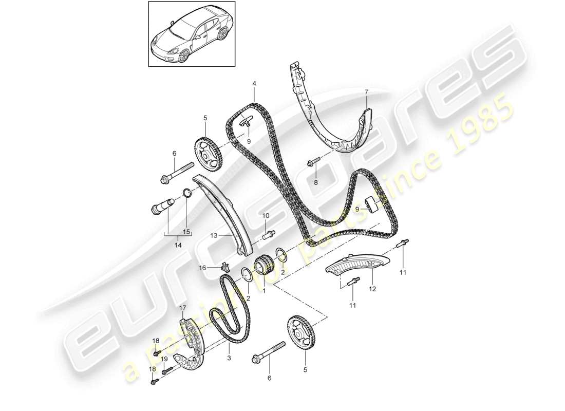 porsche 2012 (panamera 970) diagrama de piezas del tensor de cadena del riel deslizante de la cadena de distribución