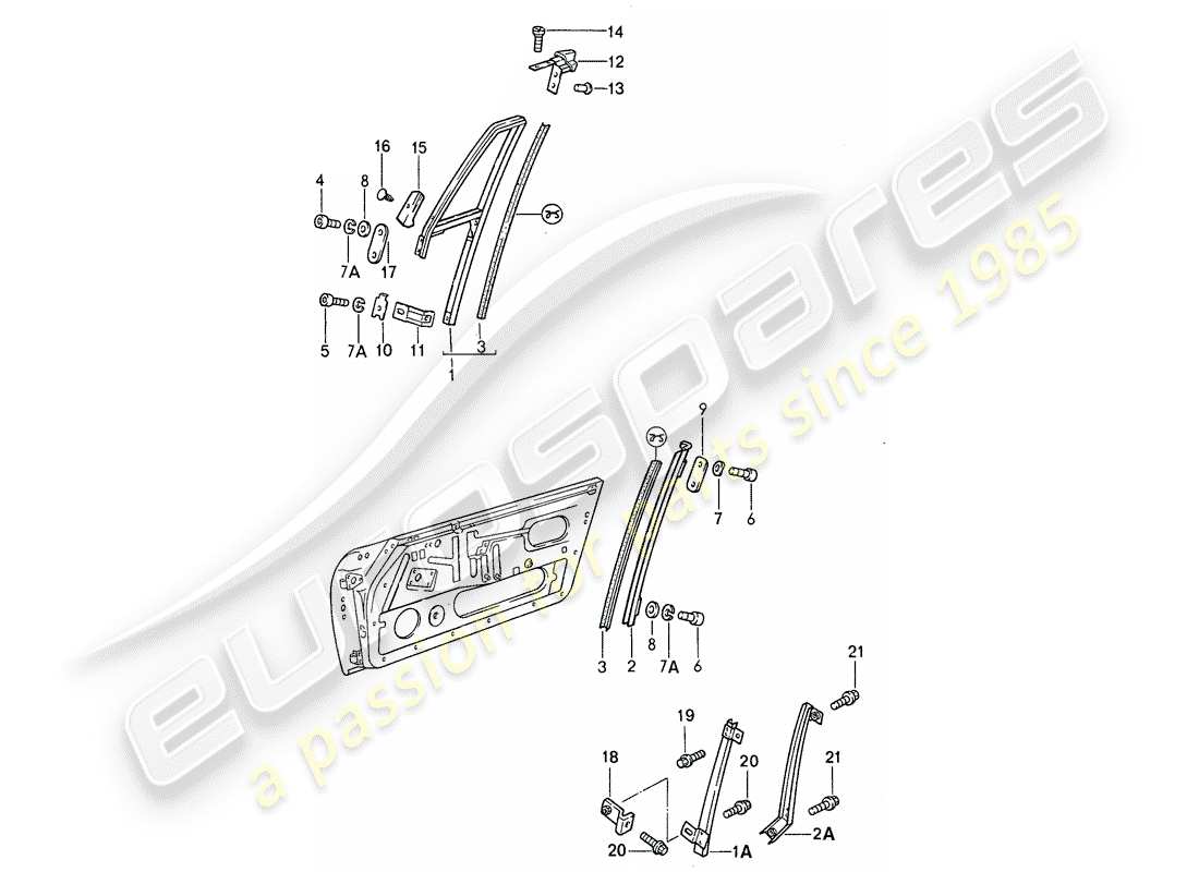 porsche 1987 (911) marco de la ventana diagrama de piezas