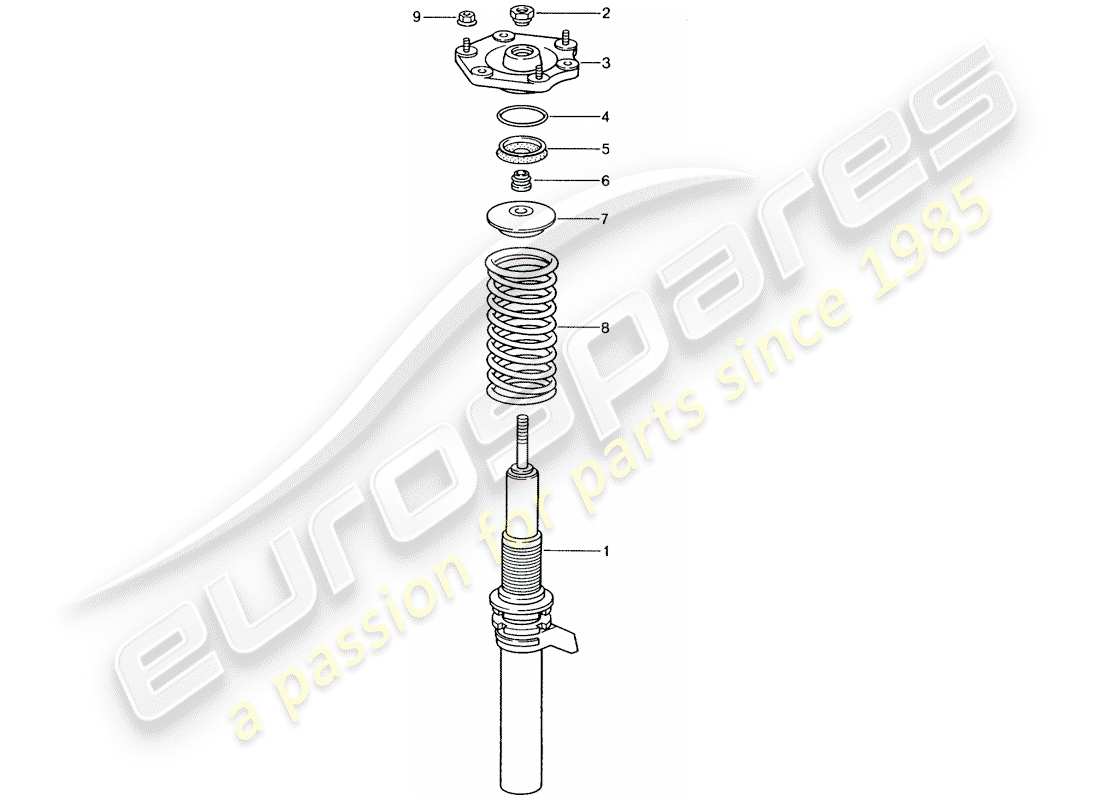 porsche 996 gt3 (2001) suspensión - puntal del amortiguador diagrama de piezas
