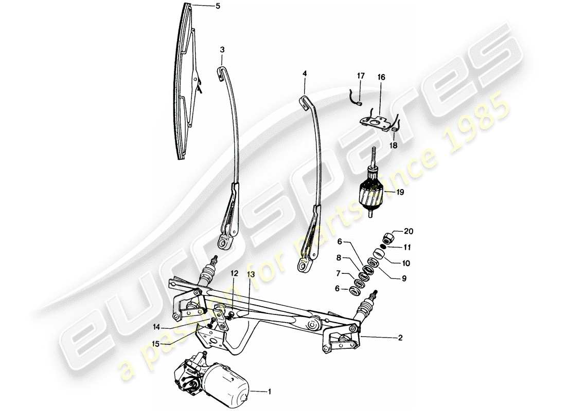 porsche 1970 (914) sistema de limpiaparabrisas diagrama de piezas