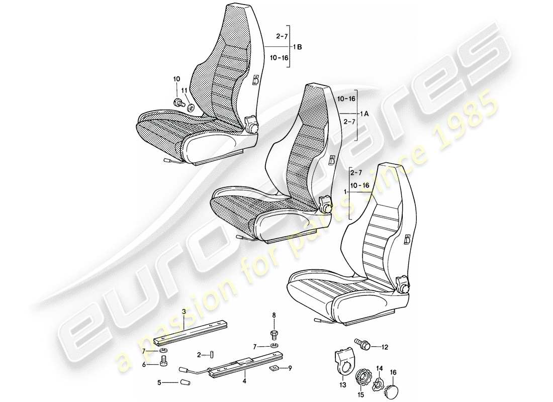 porsche 1986 (928) asiento deportivo - ajustable manualmente - completo - d >> - mj 1984 esquema de piezas