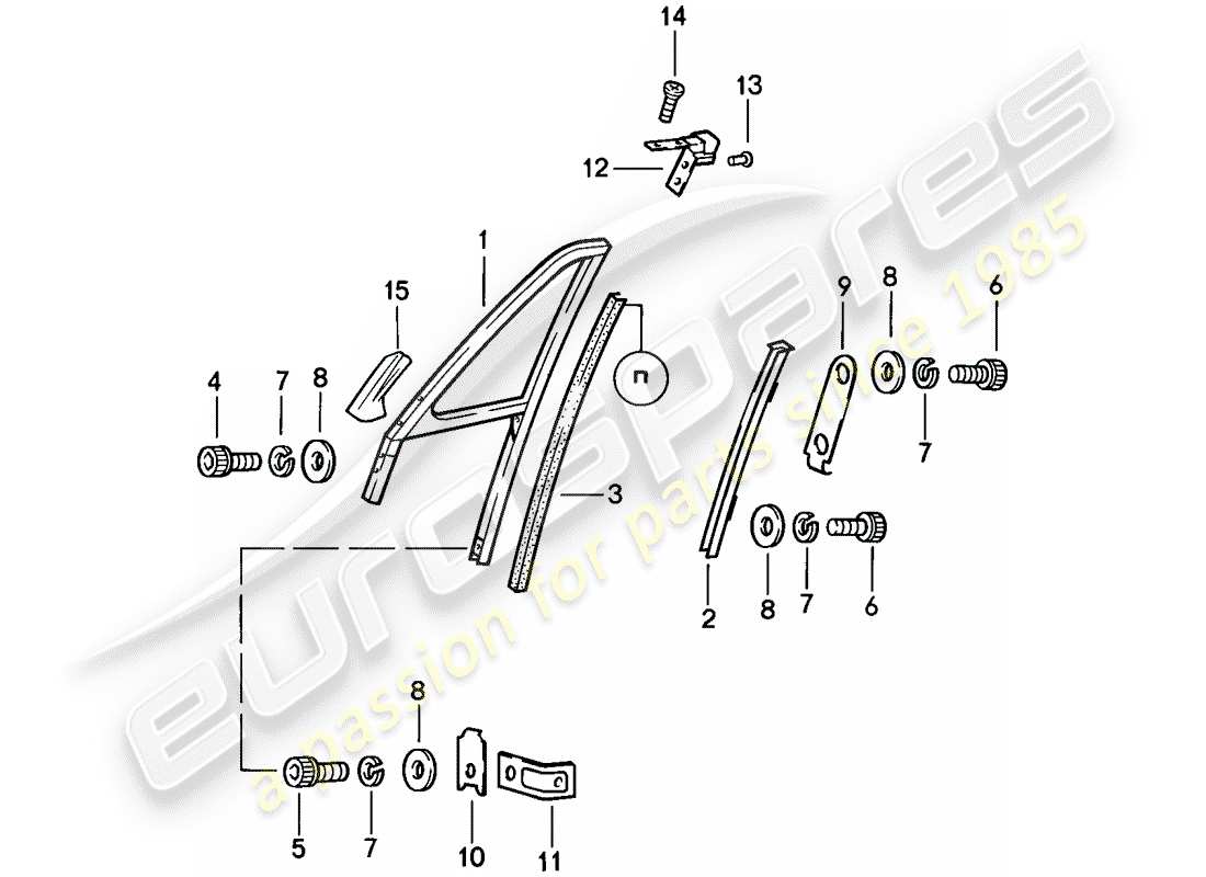 porsche 1986 (911) marco de la ventana diagrama de piezas